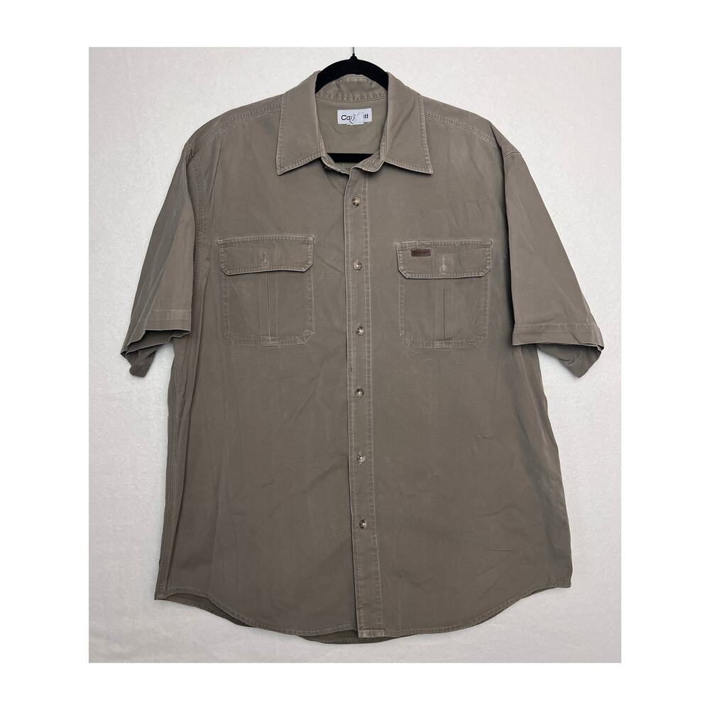 Carhartt Vintage Heavyweight Button Up Short Sleeve Shirt Men's Size Large Brown